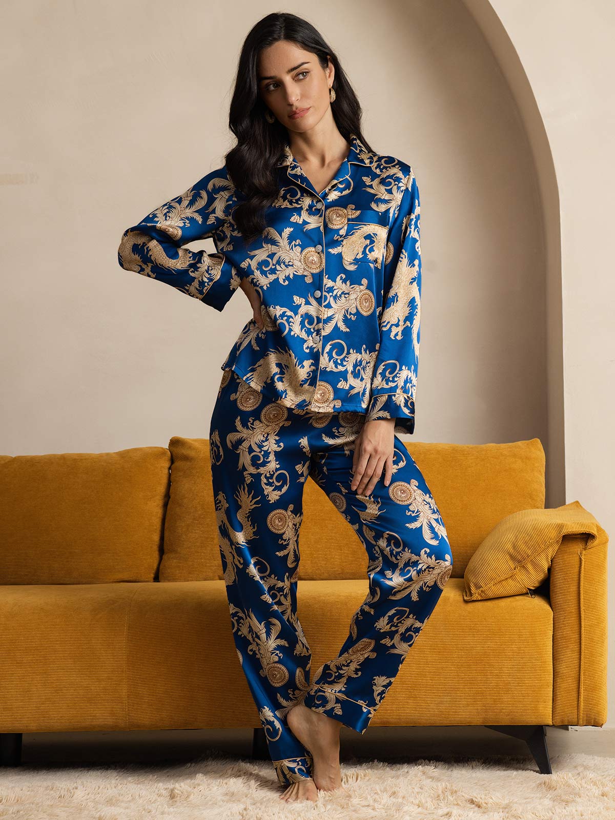 [Navy Lohikäärme] SilkSilky-FI Womens Pajamas 006