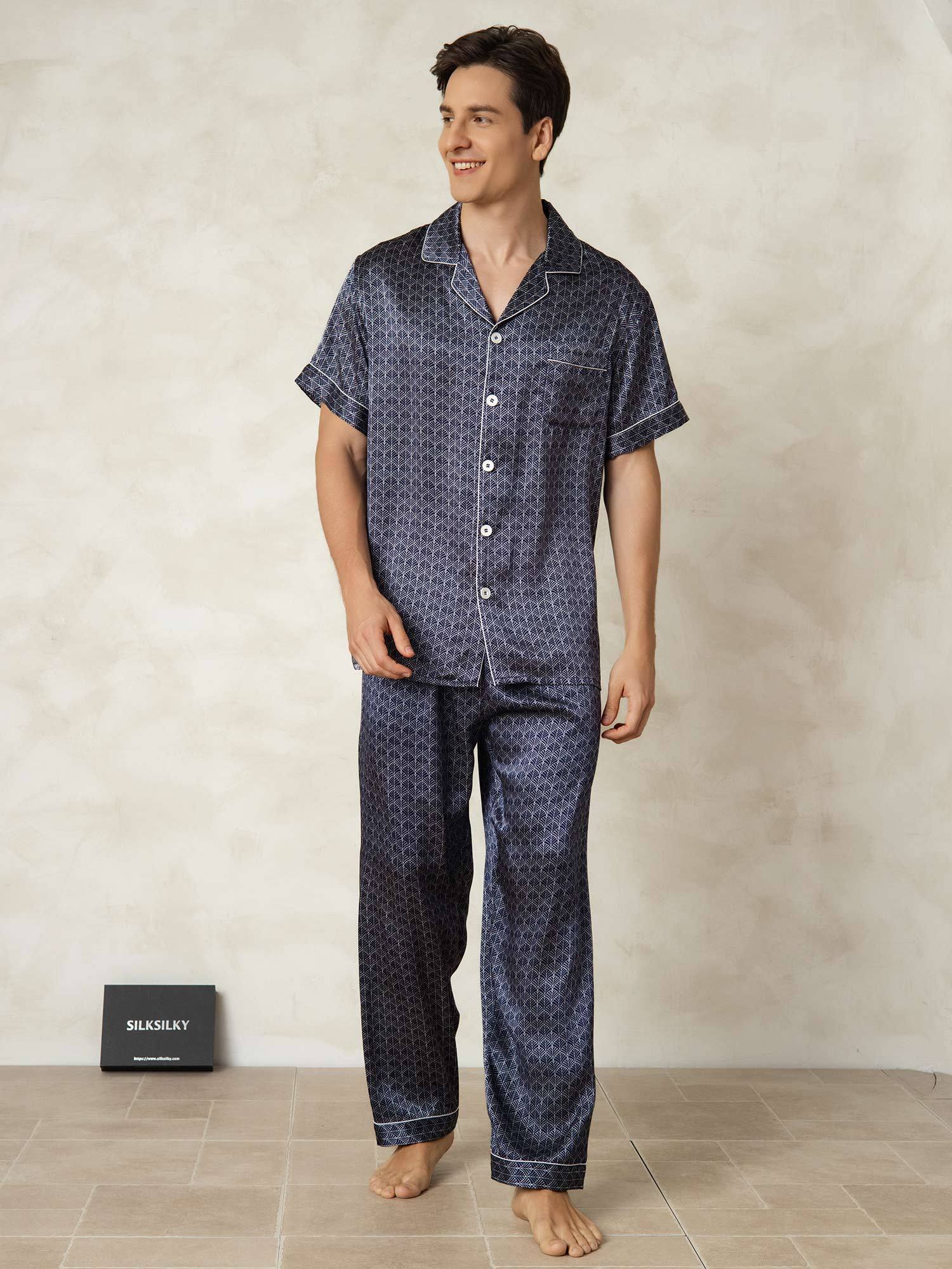 [LaivastoGinkgo] SilkSilky-FI Lapel Collar Miesten Pyjamat 005
