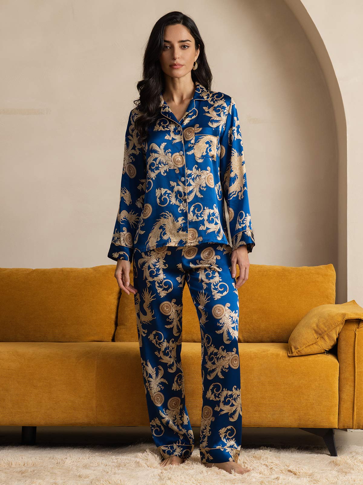 [Navy Lohikäärme] SilkSilky-FI Womens Pajamas 007