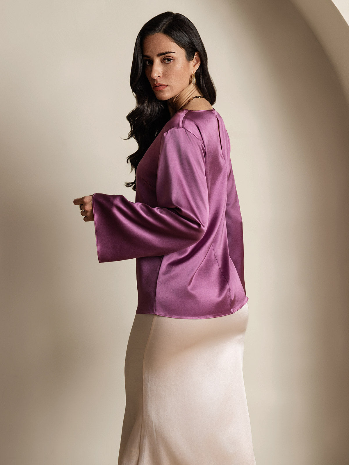 [Tumma Violetti] SilkSilky-FI 19Momme Womens T-Shirt 002
