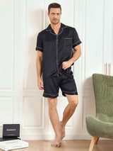 [Musta] SilkSilky-FI Short Sleeve Notkokaulus Miesten Pyjamat 005