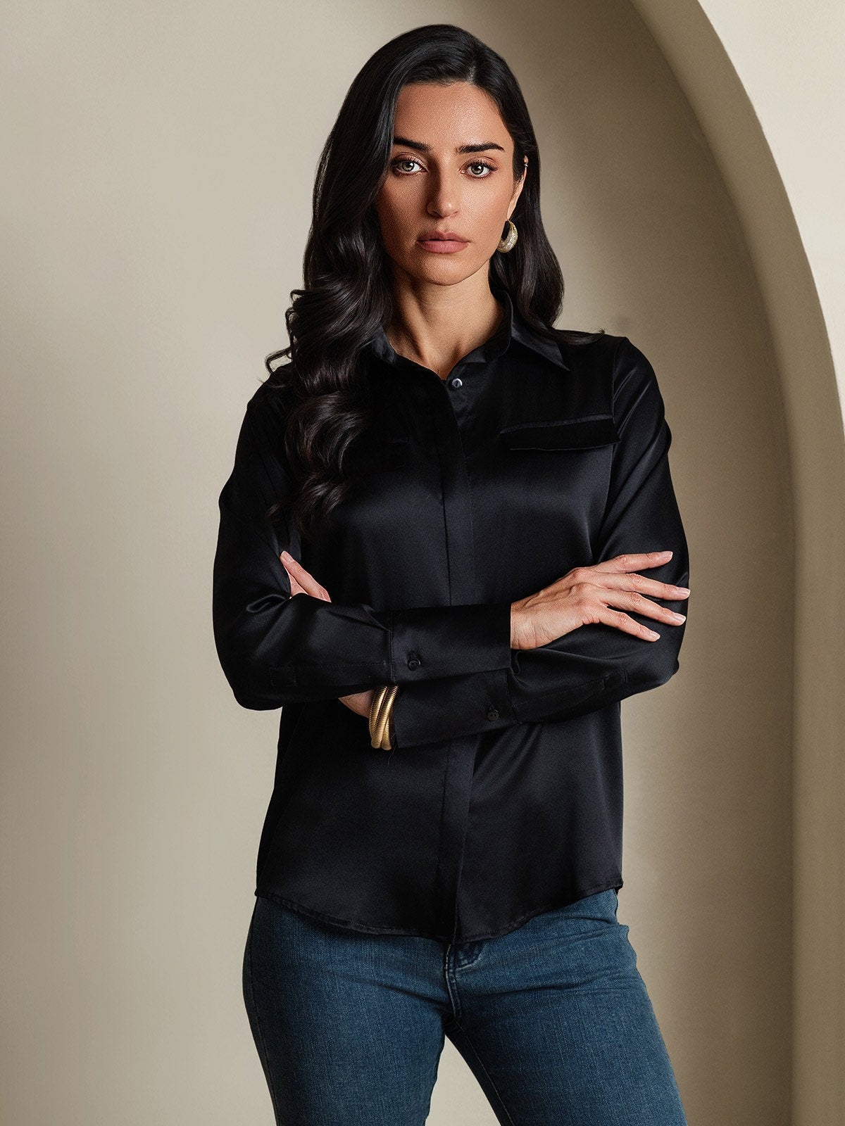 SilkSilky-FI 19Momme Womens Shirt Musta 003