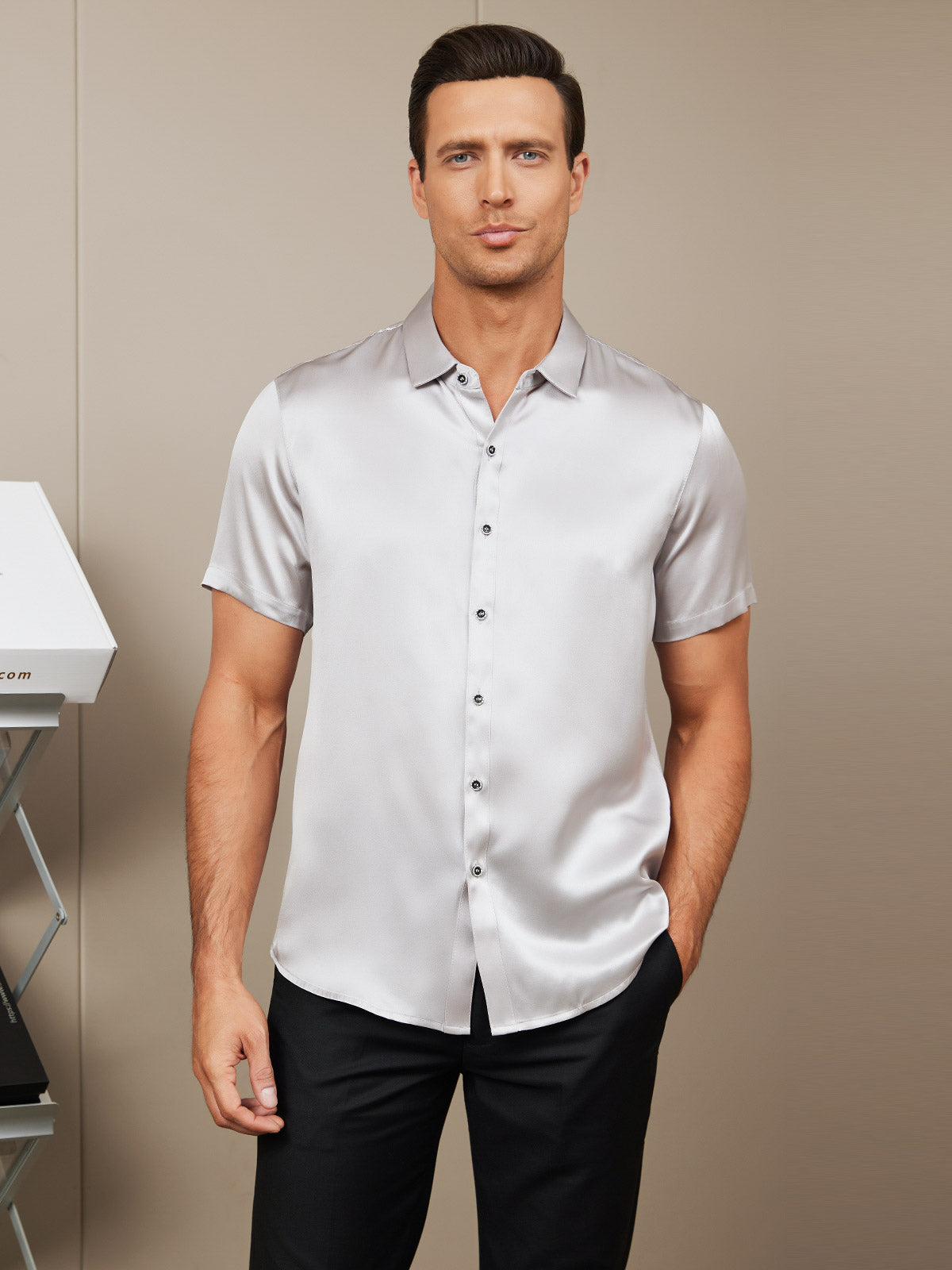 [Hopea] SilkSilky-FI Silk Short Sleeve Collar Miesten Paita 001