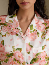 [Valkoinen Pioni] SilkSilky-FI Short Sleeve Notch Collar Naisten Pyjamat 005