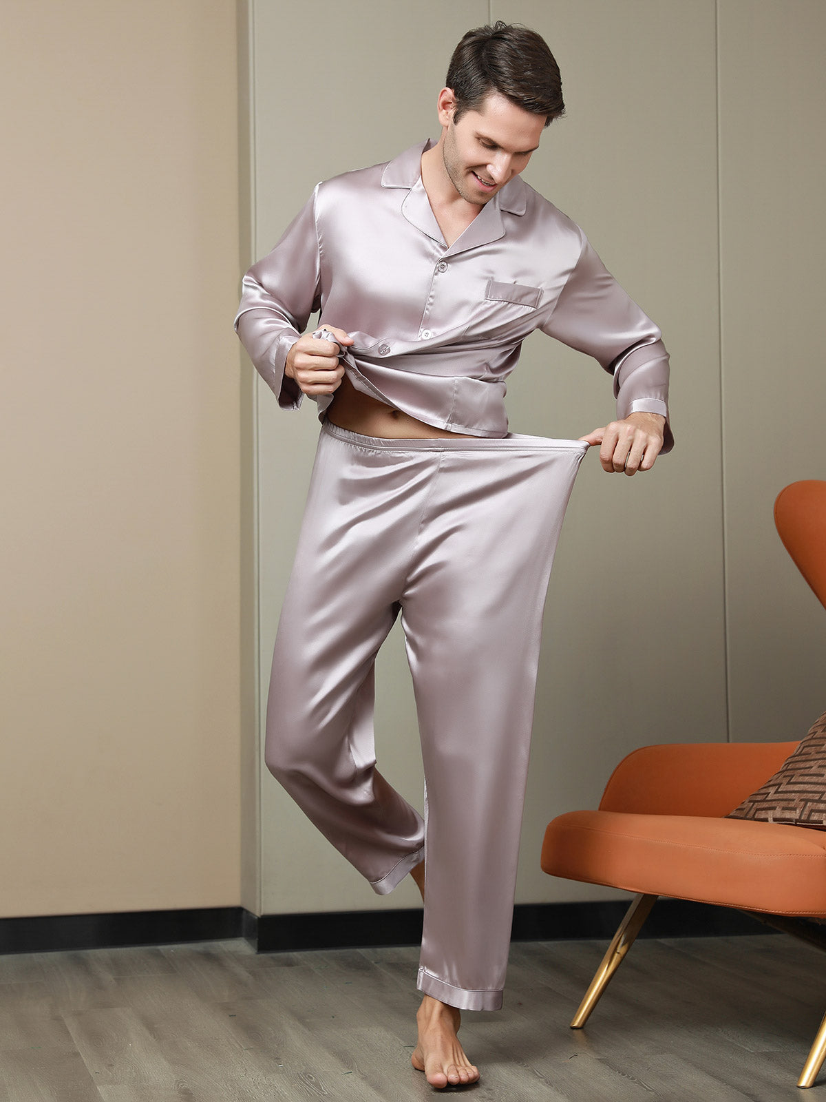 [Vaalean Mauve] SilkSilky-FI 19Momme Mens Pajamas 007