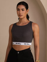 [Harmaa] SilkSilky-FI Sleeveless Crew Neck Camisole Top 001