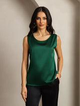 [Tummanvihreä] SilkSilky-FI Sleeveless Round Neck Camisole Top 005