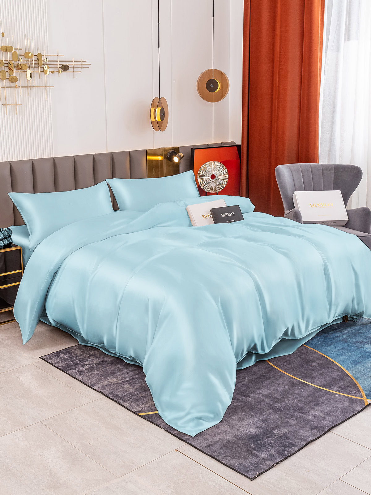 [Vaaleansininen] SilkSilky-FI 19Momme Bedding Set 002