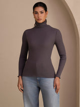 [Tumman Harmaa] SilkSilky-FI Long Sleeve Turtle Neck Naisten T-paita 001