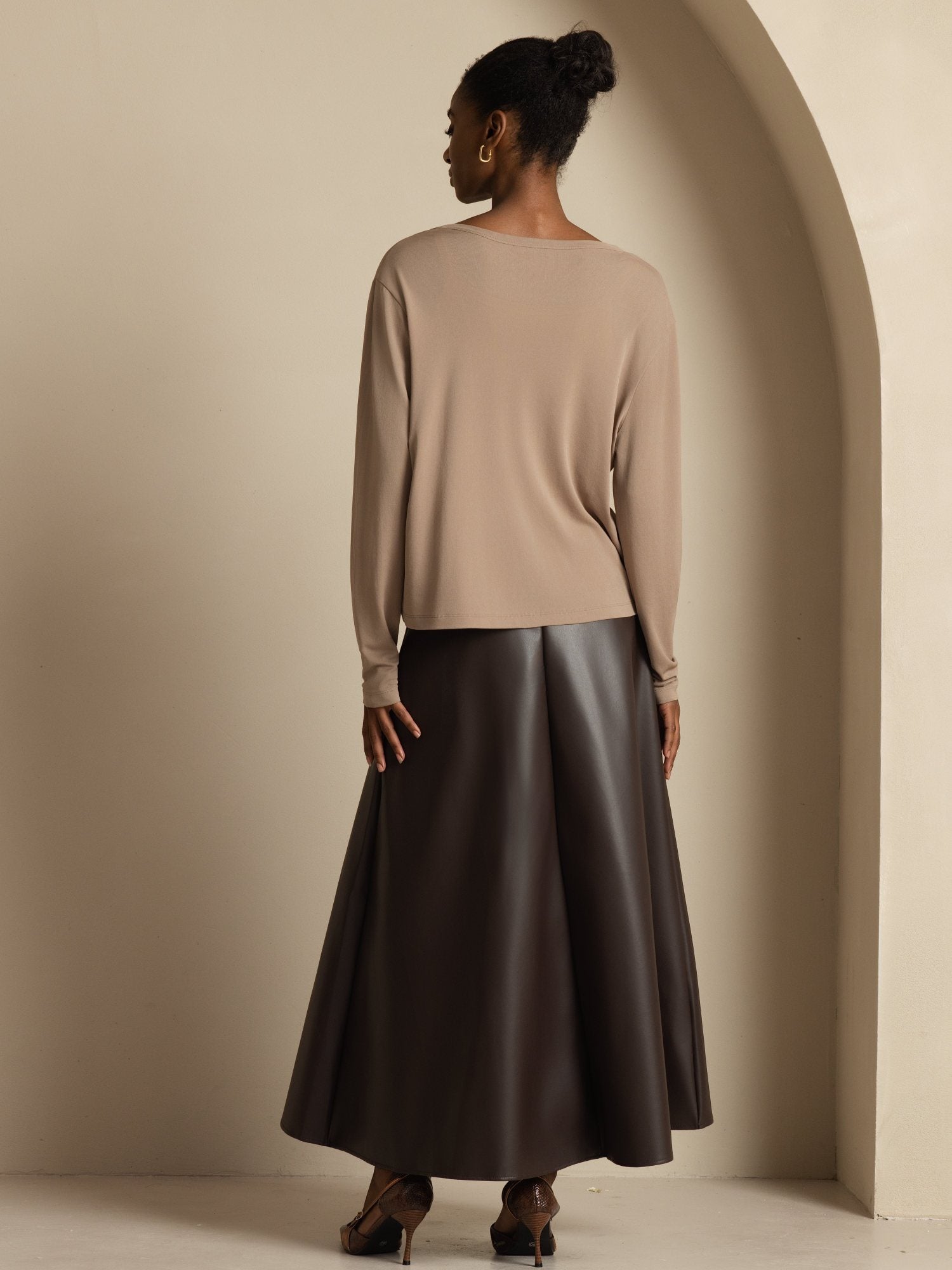 [Tan] SilkSilky-FI 19Momme Silkki Pitkähihainen V Pääntie Naisten Cardigan 007