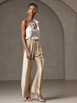 [Beige] SilkSilky-FI Spagettihihna V Neck Camisole Top 006