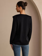 [Musta] SilkSilky-FI Long Sleeve Deep V Neck Naisten Puserot 002