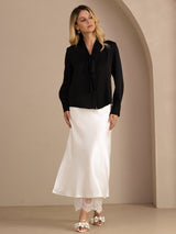 [Musta] SilkSilky-FI Long Sleeve Tie Neck Naisten Puserot 006
