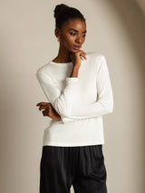 [Valkoinen] SilkSilky-FI Long Sleeve Crew Neck Naisten T-paita 006