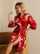[Tummanpunainen] SilkSilky-FI 3/4 Sleeve Naisten Aamutakki 001