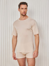 [Beige] SilkSilky-FI Lyhythihainen Tiukka Crew Neck Miesten T-paita 001