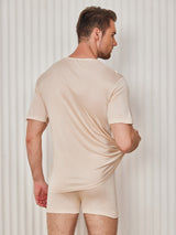 [Beige] SilkSilky-FI Lyhythihainen Tiukka Crew Neck Miesten T-paita 002