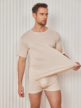 [Beige] SilkSilky-FI Lyhythihainen Tiukka Crew Neck Miesten T-paita 003