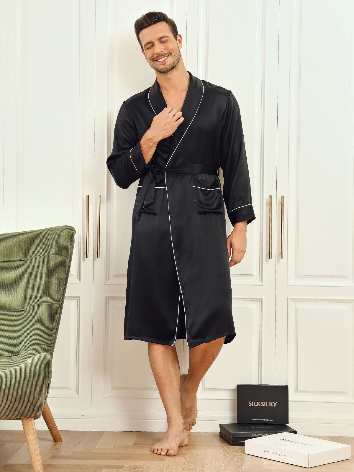 [Musta] SilkSilky-FI 19Momme Mens Robe 001