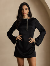 [Musta] SilkSilky-FI Long Sleeve Boat Neck Mekko 001