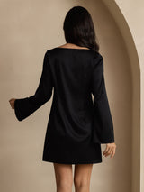 [Musta] SilkSilky-FI Long Sleeve Boat Neck Mekko 002