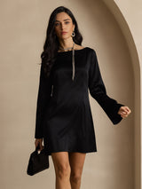 [Musta] SilkSilky-FI Long Sleeve Boat Neck Mekko 003