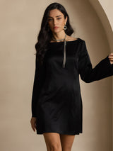 [Musta] SilkSilky-FI Long Sleeve Boat Neck Mekko 005