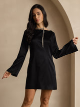 [Musta] SilkSilky-FI Long Sleeve Boat Neck Mekko 006