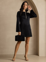 [Musta] SilkSilky-FI Long Sleeve Boat Neck Mekko 007