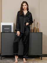 [Musta] SilkSilky-FI Long Sleeve Notkokaulus Naisten Pyjamat 001