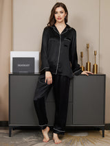 [Musta] SilkSilky-FI Long Sleeve Notkokaulus Naisten Pyjamat 005