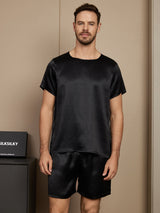 [Musta] SilkSilky-FI Short Sleeve Round Neck Miesten Pyjamat 001