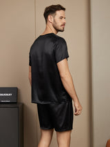 [Musta] SilkSilky-FI Short Sleeve Round Neck Miesten Pyjamat 002