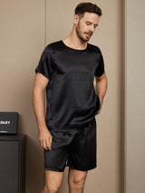 [Musta] SilkSilky-FI Short Sleeve Round Neck Miesten Pyjamat 003