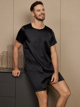 [Musta] SilkSilky-FI Short Sleeve Round Neck Miesten Pyjamat 004