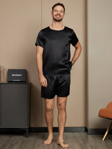 [Musta] SilkSilky-FI Short Sleeve Round Neck Miesten Pyjamat 005