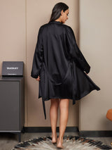 [Musta] SilkSilky-FI 3/4 Sleeve V Neck Naisten Pyjamat 002