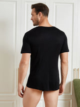 [Musta] SilkSilky-FI Lyhythihainen Tiukka Crew Neck Miesten T-paita 002
