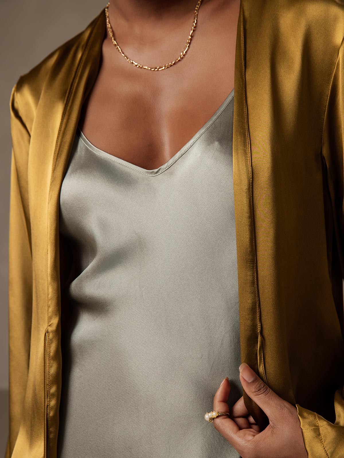 [Ruskea] SilkSilky-FI 19Momme Pitkähihainen Naisten Päällysvaatteet 002