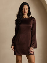 [Kahvi] SilkSilky-FI Long Sleeve Boat Neck Mekko 003
