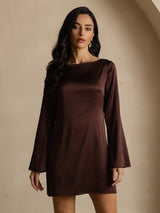 [Kahvi] SilkSilky-FI Long Sleeve Boat Neck Mekko 004