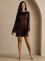 [Kahvi] SilkSilky-FI Long Sleeve Boat Neck Mekko 008