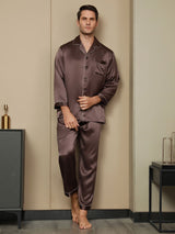 [Kahvi] SilkSilky-FI Long Sleeve Notkokaulus Miesten Pyjamat 002