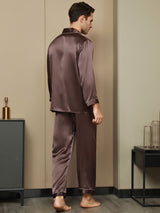[Kahvi] SilkSilky-FI Long Sleeve Notkokaulus Miesten Pyjamat 003