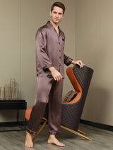 [Kahvi] SilkSilky-FI Long Sleeve Notkokaulus Miesten Pyjamat 005