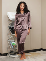 [Kahvi] SilkSilky-FI Long Sleeve Notkokaulus Naisten Pyjamat 003