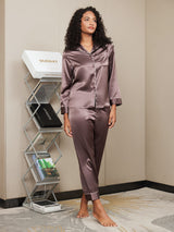[Kahvi] SilkSilky-FI Long Sleeve Notkokaulus Naisten Pyjamat 005