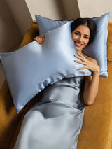 [Tummansininen+Vaaleansininen] SilkSilky-FI 19Momme Pure Silk Pillowcase 004