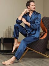 [Tummansininen] SilkSilky-FI Long Sleeve Notkokaulus Miesten Pyjamat 002