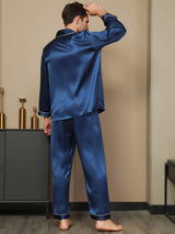 [Tummansininen] SilkSilky-FI Long Sleeve Notkokaulus Miesten Pyjamat 004